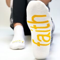 i have faith socks with inspirational message Yellow Words, Athletic Socks, White Sock, Low Cut, Spandex, Sweatpants, Socks, Yellow, White