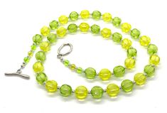 "Delicious Lightweight handcrafted 28\" necklace punches up any outfit.  Acrylic beadwork accents your wardrobe with creativity and color. This sparkly lemon-lime  light-hearted necklace is both classic and contemporary. A breath of spring any time of the year!  Refresh that outfit and make it new again!" Lemon Lime, Lovely Necklace, Chain Styles, Bead Work, Lemon, Necklace Etsy, Necklace Lengths, Beaded Necklace, Handmade Items