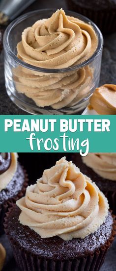 chocolate cupcakes with peanut butter frosting in the middle and on the bottom