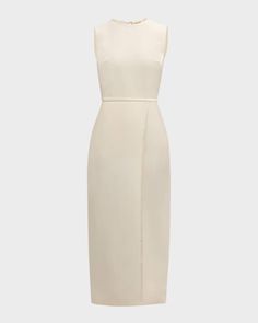 Adam Lippes Sleeveless Silk-Wool Wrap Midi Dress | Neiman Marcus Sleeveless Silk Crepe Formal Dress, Formal Sleeveless Silk Crepe Dress, Silk Crepe Sleeveless Evening Dress, Sleeveless Crepe Midi Dress For Formal Occasions, Chic Sleeveless Silk Crepe Dress, Sleeveless Crepe Midi Dress For Formal Events, Formal Sleeveless Crepe Midi Dress, Formal Sleeveless Crepe Dress, Elegant Sleeveless Midi Dress With Side Slits