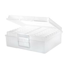 a white plastic storage box with dividers