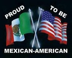 two flags with the words proud to be mexican - american in white lettering on a black background