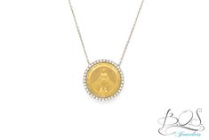 Gorgeous round diamond medal with Miraculous medal. The medal has 0.30cts total weight in diamonds. The necklace measures 18'' inches with jump ring at 17'' inches and 16'' inches. Miraculous Medal Necklace, Confirmation Gifts, Miraculous Medal, Engraved Jewelry, Kids Jewelry, First Communion, Jump Rings, Mother Of Pearl, Designing Women