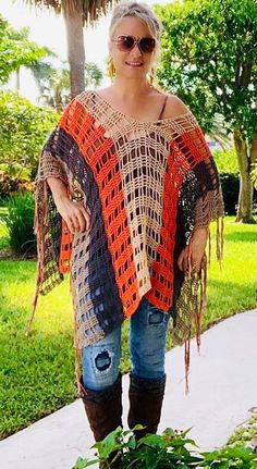 Handmade Brown Bohemian Poncho, Handmade Poncho For Fall Festival, Handmade Fall Festival Poncho, Handmade Bohemian Poncho For Festival, Bohemian Crochet Poncho One Size, Bohemian Crochet Shawl Poncho, Handmade One Size Poncho For Festivals, Handmade Bohemian Shawl Poncho, Handmade One-size Poncho For Festivals