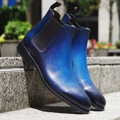 Navy Blue Chelsea Boots for Men Slip on Leather Boots Blue Chelsea Boots, Quality Leather Boots, Man Crafts, Custom Design Shoes