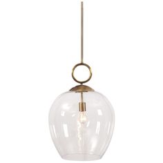 a small glass light fixture hanging from a brass finish chandelier with an oval design