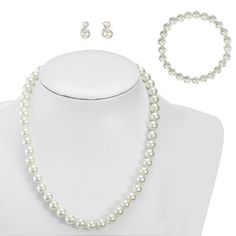 The Monet Jewelry faux pearl three-piece set is perfect to accessorize yourself in elegance. It includes a collar necklace, stud earrings, and a stretch bracelet to offer a chic, coordinated look.Pearl Type: Simulated Pearls# Pieces In Set: 3Included: 1 Bracelet(s), 1 Pair of Earrings, 1 Necklace(s)Features: AdjustableEarring Back: PostJewelry Closure: Lobster ClaspLink Construction: SolidMetal Color: Silver ToneChain Length: 19 InchEarring Length: 20mmEarring Width: 8mmExtender Length: 2 InchCa Jewelry Faux, Pearl Jewelry Set, Monet Jewelry, Pearl Jewelry Sets, Pearl Types, Collar Jewelry, Collar Necklace, Three Piece, Stud Earring