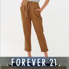 Forever 21 Contemporary Juniors Large (Small Waist 16 Inches) 22" Hip 12.5 Thigh 10" Ankle Chesnut In Color Cuffed Ankle Pleated Waist 2 Front Pockets Back Pockets Matching Belt See Photos For Measurements Trendy Paperbag Waist Bottoms For Fall, Trendy Paperbag Waist Pants For Fall, Brown Paperbag Waist Pants For Fall, Brown Paperbag Waist Pants For Spring, Chic Fall Bottoms From Forever 21, Chic Forever 21 Fall Bottoms, Trendy Fitted Pants With Paperbag Waist, Trendy Fitted Paperbag Waist Pants, Forever 21 Cotton Bottoms For Fall