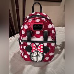 Bring A Touch Of Minnie Mouse Charm To Your Disney Parks Adventures With This Red Sequin Backpack By Loungefly. The Small-Sized Backpack Is Designed To Hold All Your Essentials With Its Multiple Pockets And Compartments. Featuring A Cute Polka Dot Design, This Backpack Is Perfect For Disneyana Collectors And Minnie Mouse Fans Alike. Made In China With High-Quality Materials, This Backpack Is A Must-Have For Any Disney Lover. Add It To Your Collection Or Use It To Store Your Daily Essentials In S Disney Cupcakes, Mtv Logo, Sequin Backpack, Loungefly Bag, Bear Valentines, Loungefly Disney, Disney Park, Disney Lover, Disney Lilo