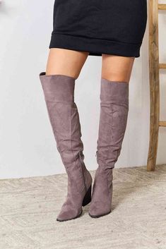 Make a fashion statement with these block heel knee highboots, adding height and stability to your stride while keeping you on-trend. The block heel provides added support and comfort for all-day wear.

Heel height: Mid heels
Material:
Upper: faux suede

Lining/insole: PU

Outsole: TPR

Imported
Product measurements: heel height 4 in Heel Knee High Boots, Fall Skirts, Mid Heel, Bra Set, The Block, Swimwear Tops, Fall Vibes, Over The Knee Boots, Over The Knee