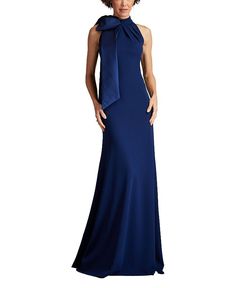 Tadashi Shoji Sims Taffeta Shoulder Bow Halter Gown Women - Bloomingdale's Formal Pre-draped Halter Neck Evening Dress, Pre-draped Halter Neck Evening Dress For Gala, Elegant Halter Neck Evening Dress With Tie Back, Fitted Evening Maxi Dress With Bow Tie Back, Evening Fitted Maxi Dress With Bow Tie Back, Elegant Tie-back Evening Dress For Gala, Fitted Maxi Dress With Bow Tie Back For Evening, Evening Floor-length Dresses With Bow Tie Back, Elegant Tie Back Evening Dress For Formal Occasions