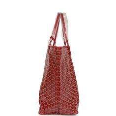 This Goyard St. Louis Tote GM bag is in red canvas with palladium hardware and has contrast white stitching, and a matching detachable button closure wallet The interior is lined with white canvas.Origin: FranceCondition: New and never worn (plastic on handles)Accompanied by: Goyard dustbag, felt, wallet and retail tagMeasurements: 15.7" x 13" x 7.8"; 8" shoulder strap Red Goyard Tote, Orange Goyard Bag, Goyard Tote Price, Goyard Mini Anjou Green, Goyard Mini Anjou, Neverfull Mm Monogram, Chain Top, Louis Vuitton Damier Ebene, Chain Shoulder Bag