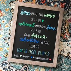 a chalk board with the words born into the world written on it