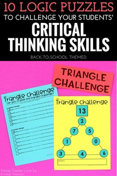 the book cover for 10 logic puzzles to challenge your students'thinking skills with triangle challenges