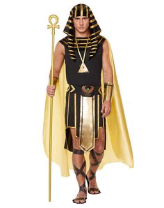 Be the toughest Pharaoh at the party while wearing this King of Egypt Men's Costume! Lead the people of Egypt in this sleeveless shirt, shendyt skirt featuring golden accents and eagle design with ruby gems, and striped collar with an attached royal cape. Show off your title of power with the Egyptian headdress, wrist gauntlets, and necklace featuring the Eyes of Horus with a ruby gem. When all else fails, dance like an Egyptian and you will be the king of the party! Includes: Collar with attach Egypt Costume, King Of Egypt, King Pharaoh, Pharaoh Costume, Egyptian Clothing, King Costume, Egyptian Kings, Gold Costume, Unique Halloween Costumes