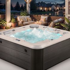 a hot tub sitting on top of a patio