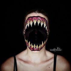 Monster Face Paint, Tooth Monster, Scary Face Paint, Monster Face Painting, Monster Makeup, Extreme Makeup, Horror Make-up, Creepy Halloween Makeup