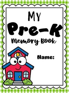 a book cover for my pre - k memory book with a red house and green gingham background