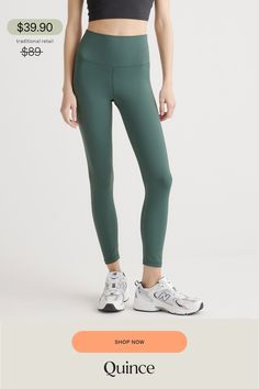 Perfect for yoga, low-impact exercises, and all-day wear, these are the luxe leggings you need in your life. Our Ultra-Form fabric is buttery soft with 4-way stretch and features quick-dry, moisture-wicking, and anti-microbial technology. These leggings are sure to become your favorite pair that you reach for over and over again.  | Quince | Women's Ultra-Form High-Rise Legging in Forest Green, Size XS, Nylon/Spandex Gym Leggings With 4-way Stretch In Recycled Polyester, Full Length 4-way Stretch Activewear For Light Exercise, Comfort Stretch Go-dry Tights For Yoga, Go-dry Comfort Stretch Tights For Pilates, Comfort Stretch Go-dry Tights For Pilates, Compressive Moisture-wicking Athleisure Yoga Pants, Comfort Stretch Athleisure Tights For Yoga, Versatile Compressive Green Yoga Pants, Compressive Moisture-wicking Yoga Tights