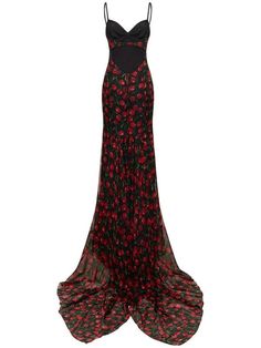 Chiffon Gown Styles, Print Chiffon Dress, Cherry Dress, Dolce Gabbana Dress, Chiffon Gown, Cherry Print, Dress Home, Printed Silk, Print Chiffon