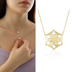 "Winter is coming and it is almost Christmas time! This 14k Gold charm snowflake necklace will be an exclusive gift for Christmas to your loved ones. Snowflake desined 3D puffy has 4 charm size which is small to large and included  as \"Yellow Gold\", \"Rose Gold\" and \"White Gold\" Colors. You can also combine it with earrings. Just let the snowflakes be put on you before the ground.  You can combine the necklace with the earrings as set. 14k Gold Snowflake earrings: https://www.etsy.com/listi Elegant Snowflake Necklace For Anniversary, White Snowflake Necklace For Wedding, Elegant Necklace For Her As A Christmas Gift, Elegant Snowflake Pendant Necklace For Gifts, Elegant Necklace As Christmas Gift For Her, Elegant Necklace For Christmas Gift, Elegant Snowflake Necklace For Gift, Elegant Snowflake Necklace Gift, Elegant Snowflake Necklace Perfect For Gifts