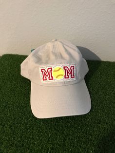 Softball Mom cap by PKDesignsLLC on Etsy Gray Baseball Cap With Logo Patch, Cotton Baseball Season Hats With Logo Patch, Baseball Cap With Letter Patch For Baseball Season, Cotton Hats With Logo Patch For Baseball Season, Outdoor Baseball Cap With Embroidered Patch And Curved Bill, Curved Bill Baseball Cap With Letter Patch, Outdoor Snapback Baseball Cap With Embroidered Patch, Curved Bill Hats With Letter Patch For Baseball Season, Outdoor Patches Baseball Cap