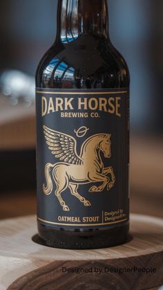 a bottle of dark horse brewing sits on a table