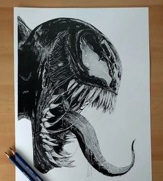 a drawing of an alien creature with sharp teeth