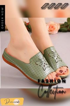 New Shoes Sandals Women Outdoor Walking Shoes Retro Ladies Shoes Slip On Women Shoe Slipper Female Zapatillas Muje Footwear Casual Green Flat Heel Sandals, Casual Green Flat Sandals, Comfortable Green Flat Sandals, Green Open Toe Slippers With Cushioned Footbed, Comfortable Green Sandals With Flat Heel, Comfortable Green Flat Heel Sandals, Comfortable Green Open Toe Sandals, Non-slip Open Toe Slippers, Comfortable Closed Toe Slippers For Spring