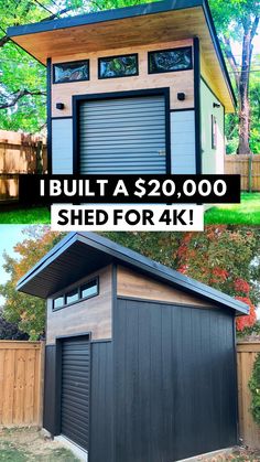 two garages side by side with the words build as $ 20, 000 shed for 4