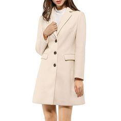 Be ultra-sophisticated and cozy in this warm coat, cut with a notched lapel and versatile pockets for a feminine chic longline silhouette. With a plush hand and delicate hue, this single-breasted coat looks and feels incredibly soft. A single-breasted placket streamlines the silhouette of a classic stylish overcoat, finished here with notch lapels and flap pockets. Dress up the trench coat with any tops, long pants, skirts, dress and a high heels for elegant chic look. Occasion: Coffee Shop, Sho Winter Pea Coat, Winter Overcoat, Wool Winter Coat, Lapel Coat, Winter Outwear, Winter Trench Coat, Long Winter Coats, Feminine Chic, Single Breasted Coat