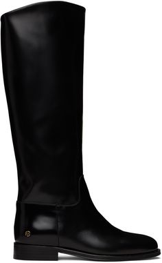 Knee-high patent leather boots in black. · Asymmetric collar · Logo hardware at outer side · Buffed leather and suede lining · Stacked leather block heel with rubber injection · Leather sole Supplier color: Black Givenchy Boots, Fancy Suit, Brown Knee High Boots, Patent Leather Boots, Black Riding Boots, Leather Block Heels, Anine Bing, Boots Knee, Winter Boots Women