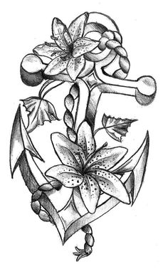 an anchor and flower tattoo design