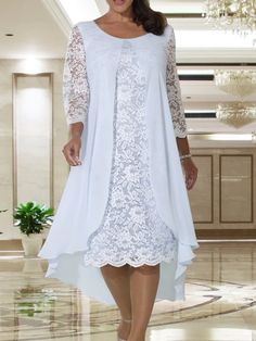 A-Line Mother of the Bride Dress Plus Size Elegant Jewel Neck Knee Length Chiffon Lace Long Sleeve with Lace 2022 8158256 2022 – $113.99 Bride Dress Plus Size, Best Plus Size Dresses, Grandma Dress, Sukienki Plus Size, Fall Wedding Guest, Fall Wedding Guest Dress, Dress Wedding Guest, Midi Dress Party, Fall Wedding Dresses