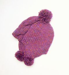 Winter Hat for Girls Knit Hat Kids Hat Pom Pom Hat Winter by 2mice Playful Knitted Hats For Cold Weather, Playful Brimmed Crochet Hat For Winter, Purple Hand Knitted Brimmed Hat, Winter Purple Knitted Hat, Purple Whimsical Winter Hat, Whimsical Purple Winter Hat, Adjustable Hand-knitted Purple Hat, Playful Knitted Cap, Purple Adjustable Hand Knitted Hat