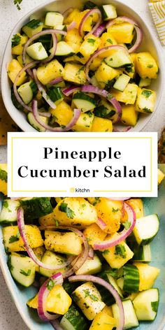 pineapple cucumber salad in a bowl with the title above it