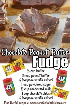 chocolate peanut butter fudge is cut in half and stacked on top of each other