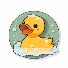 a rubber ducky floating in the water with bubbles on it's back and its mouth open