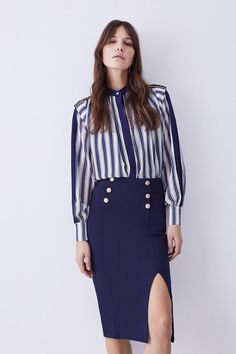 Elegant Knee-length Bottoms With Button Closure, Elegant Buttoned Pencil Skirt, Elegant Pencil Skirt With Button Closure, Elegant Pencil Skirt With Buttons, Elegant Knee-length Bottoms With Buttons, Elegant Midi Skirt With Button Closure, Elegant Knee-length Buttoned Skirt, Elegant Knee-length Skirt With Buttons, Workwear Bottoms With Button Closure And Midi Length