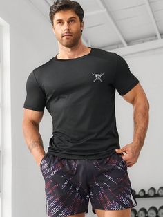 Men's Slim Fit Baseball Helmet & Letter Print Sports T-Shirt Black   Short Sleeve Fabric Graphic  Non-Stretch  Men Activewear, size features are:Bust: ,Length: ,Sleeve Length: Sport Streetwear, Men Activewear, Baseball Helmet, Sports T Shirt, Estilo Hip Hop, Sport T-shirts, Muscular Men, Outdoor Men, Sports Tees