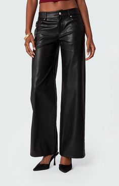 Nothing says effortlessly chic like the Edikted Faux Leather Straight Leg Pants. They are designed with a low-rise waistline, button fly closure, a straight leg, and a faux leather fabrication. Pair them with a basic tee, or a cute party top, and you'll see why these pants are a staple in every it girl's closet.Low rise waistButton zip-fly closureSide & back pocketsStraight legFaux LeatherModel wears size SModel height is 5'9Item care: Hand wash Edikted Womens Faux Leather Straight Leg Pants - B Bf Outfits, Faux Leather Straight Leg Pants, Faux Leather Jeans, Leather Fits, Closet Makeover, Clothing Wishlist, Leather Jeans, Faux Leather Pants, Party Tops