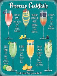 a poster with different types of cocktails on it's sides and the names of each