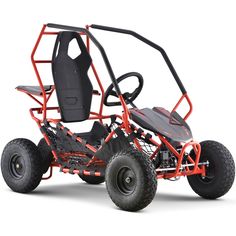 an orange and black go kart on a white background