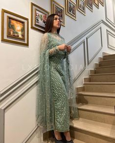 Pakistani Long Suit Design, Aena Khan Outfit, Diwali Outfit Indian Suit, Outfit Ideas With Names, Video Dress, Mirror Work Dress, Dress Types