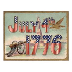 an old postcard with the words july 7, 1876 written in american flag colors