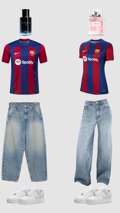 Barcelona Jersey, Football Jersey Outfit, Cute Dreads, Couple Matching Outfits, Couple Fits, Jersey Outfit, Matching Couple Outfits, Fire Fits