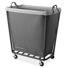 a large gray trash can on wheels