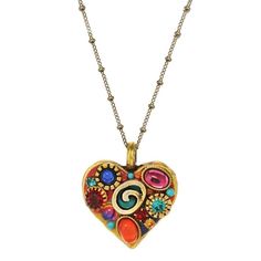 Confetti Heart Necklace | Michal Golan Golden Spiral, Nyc Studio, Puffed Heart, Creating Jewelry, Small Heart, Colorful Heart, Heart Jewelry, Handmade Artisan, Heart Pendant Necklace