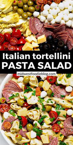 italian tortellini pasta salad with olives, tomatoes, and mozzarella