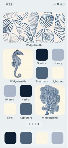 the color scheme for seahorses is shown in blue and white, along with other colors